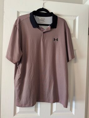 Under Armour Men’s Red Micro-Pattern Polo with Black Collar